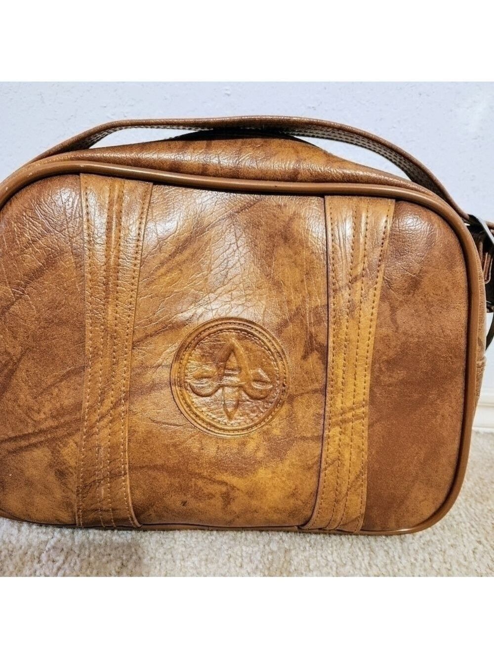 American Tourister Brown Faux Leather Shoulder Bag Vintage - Picture 5 of 13